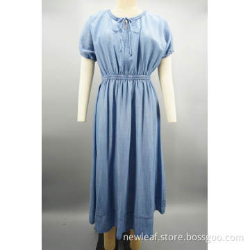 Ladies Gathered Dolman Sleeve Denim Dress